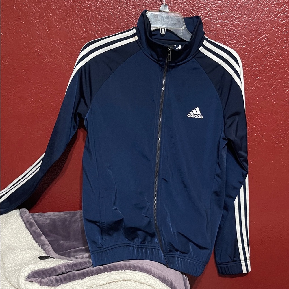 Adidas Dark Blue Zip-Up Jacket with White Accents